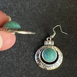 New Boho Turquoise Silver Tone Tribal Native American Style Drop Earrings